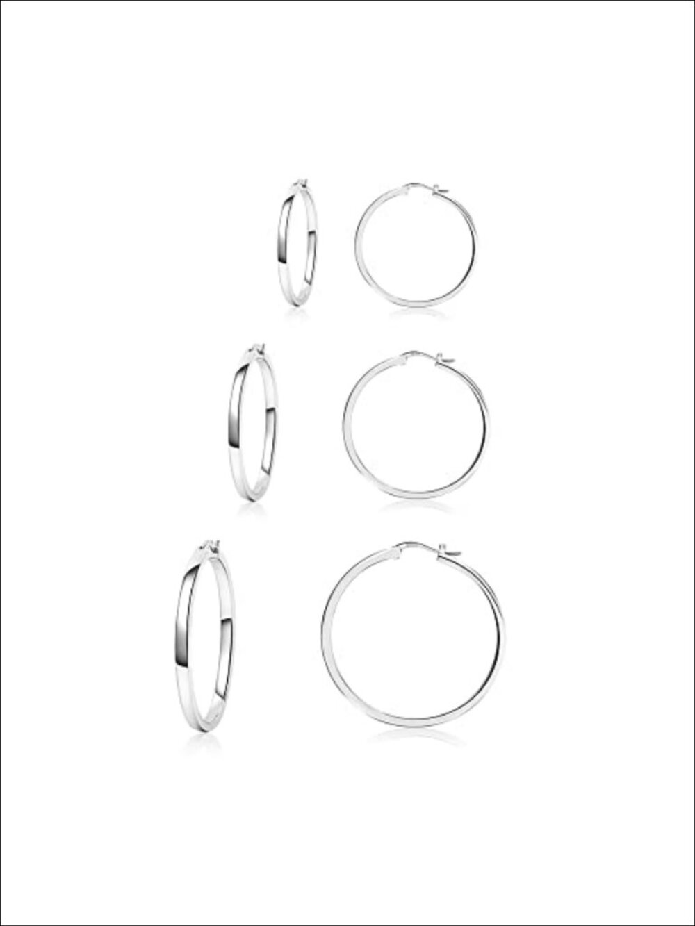 925 Sterling Silver Hoop Earrings Hypoallergenic 3 Pairs Set